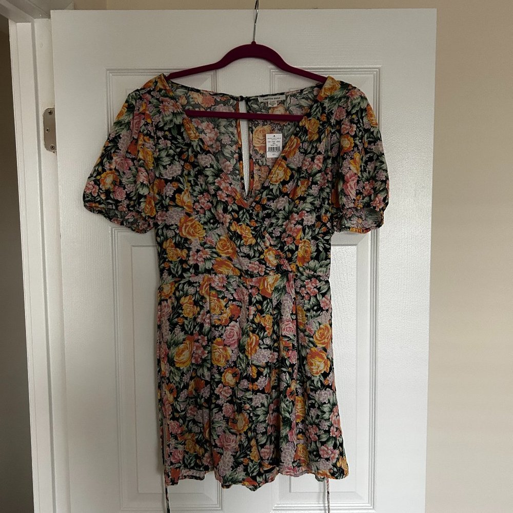 American Eagle Floral Wrap Front Romper - NWT